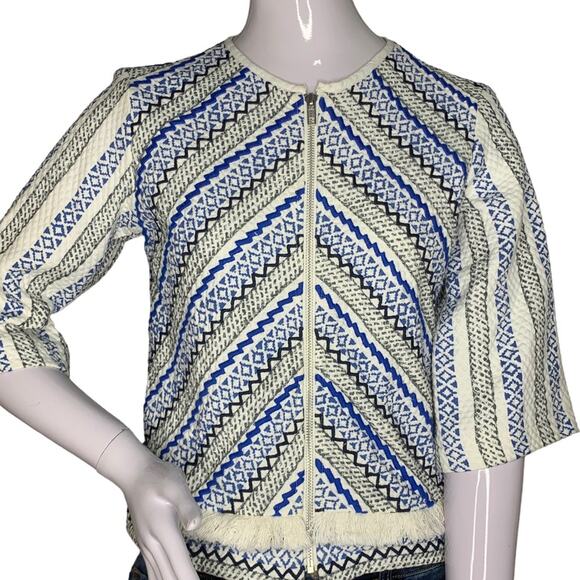 Guess NWT Macadamia Wild Top Sz XS 3/4 Sleeve Blue White - Picture 2 of 15